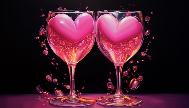 Un'affascinante descrizione di due globetti che si scintillano pieni di una bevanda rosa vibrante I biglietti dicono che Tom è molto più felice di te e del mio amore