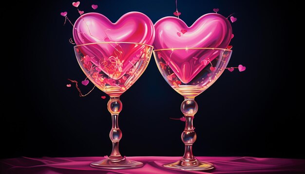 Un'affascinante descrizione di due globetti che si scintillano pieni di una bevanda rosa vibrante I biglietti dicono che Tom è molto più felice di te e del mio amore