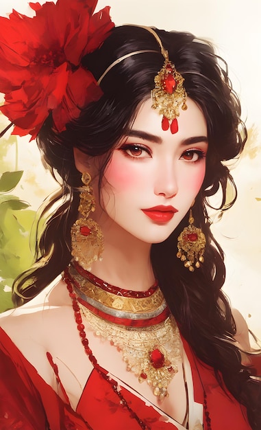 Un'affascinante donna asiatica il suo corpo adornato con gioielli di lusso a Bellissimo ritratto di un asiatico