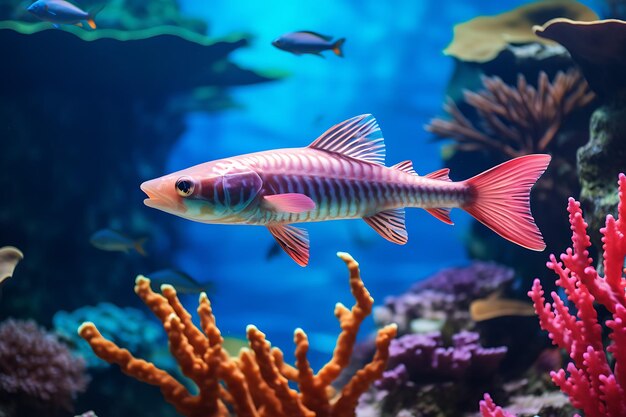 Un'affascinante foto di un barracuda che pattuglia il vivace paesaggio corallino