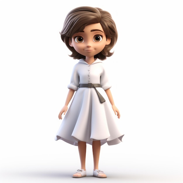 Un affascinante personaggio dei cartoni animati renderizzato in 3D in abito bianco