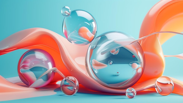 Un affascinante rendering astratto 3D con colori vivaci e forme geometriche fluenti