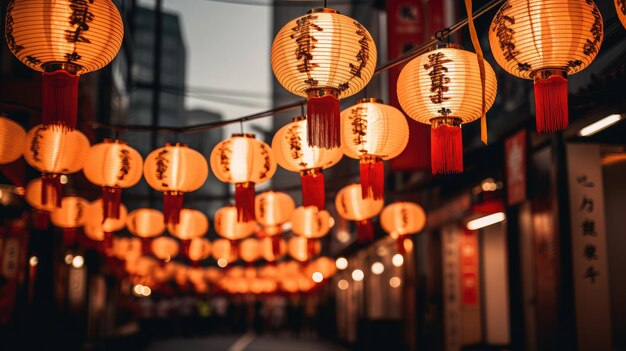 Un'affascinante ripresa serale di una tradizionale festa giapponese luminose lanterne di carta che gettano un caldo