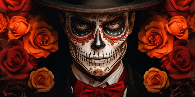 Un affascinante ritratto ispirato al Dia de los Muertos di un uomo straordinariamente bello