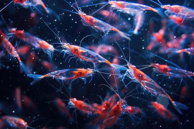 Un affascinante sciame di krill di mare profondo che danza nelle correnti oceaniche