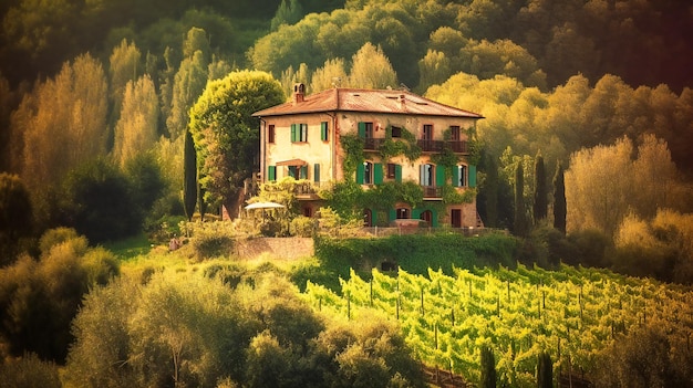 Un'affascinante villa isolata nel cuore di un pittoresco vigneto toscano che crea un'esclusiva vacanza estiva