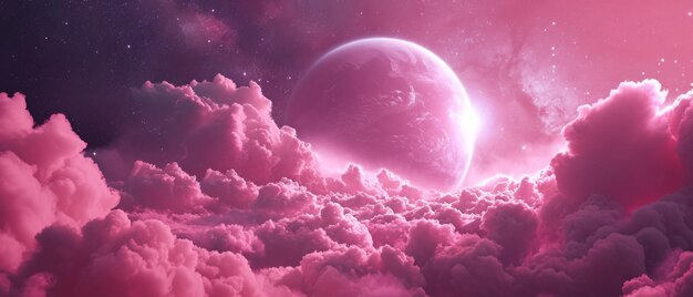 Un'affascinante vista celeste Un pianeta rosa in mezzo a incantevoli nuvole rosa