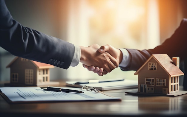 Un agente immobiliare stringe la mano a un acquirente dopo un affare di successo Generative Ai