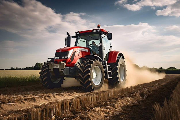 Un agricoltore che guida un trattore in un campo