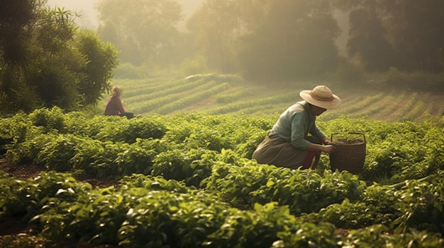 Un agricoltore che si occupa dei raccolti in un campo