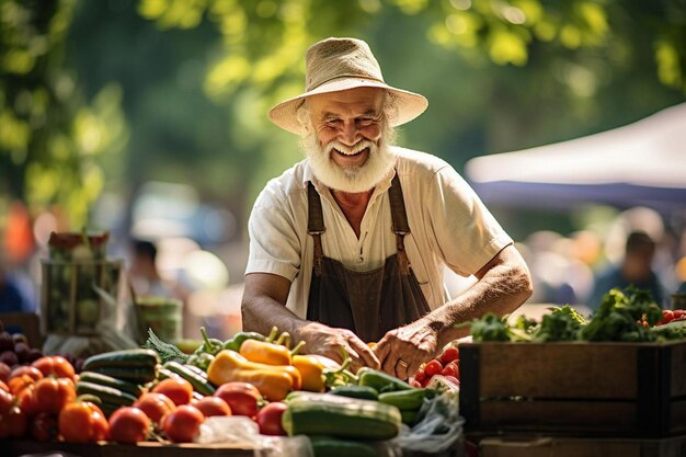 un agricoltore in un mercato agricolo