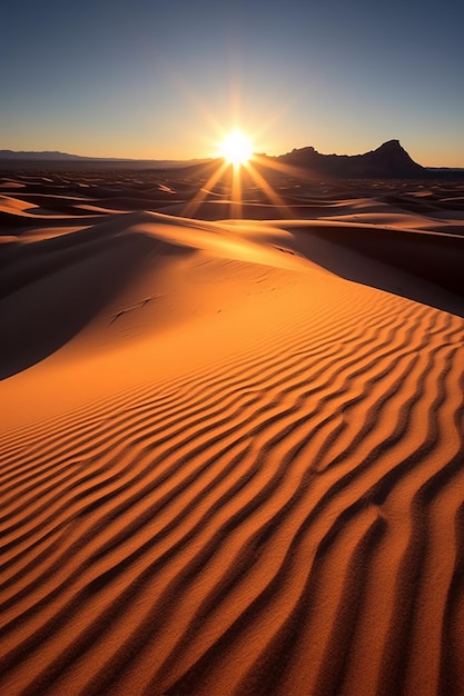 Un'alba nel deserto con il sole che sale lentamente