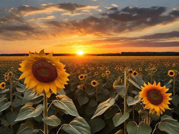 Un'alba su un campo di girasoli