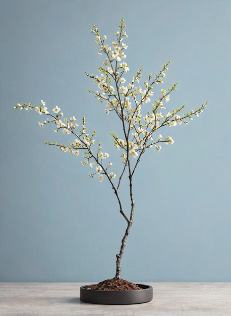 un albero a fiori bianco in un vaso nero