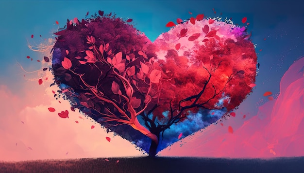 Un albero a forma di cuore con le parole amore su di esso