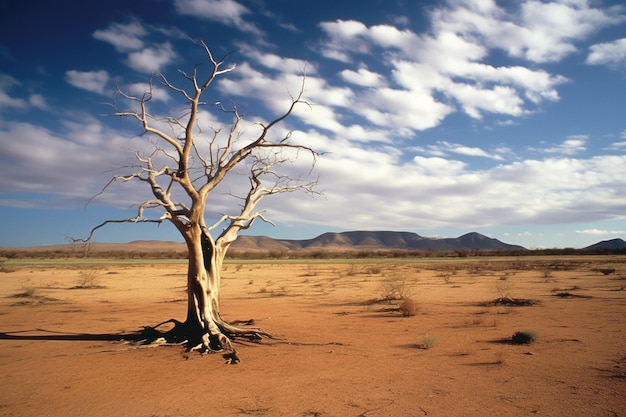 un albero appassito in un paesaggio sterile generato dall'AI