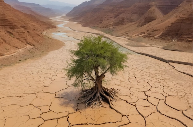 un albero asciutto è in mezzo al deserto