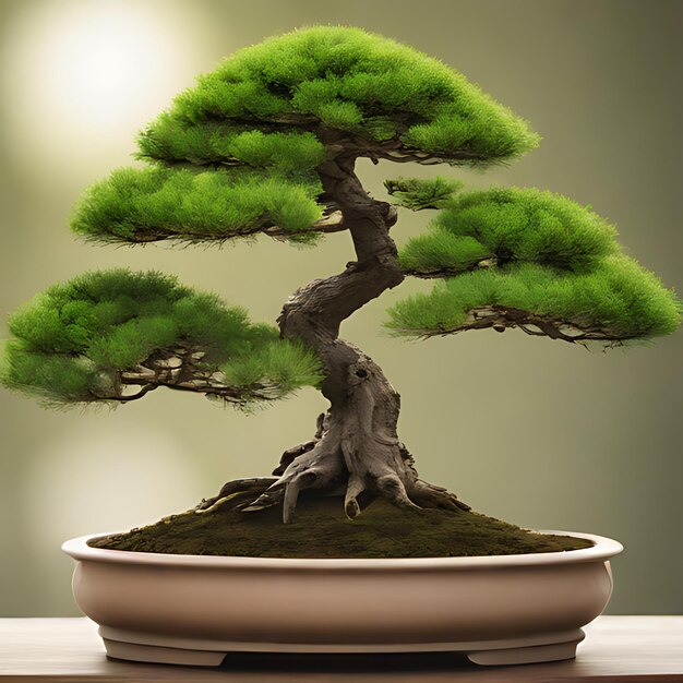 un albero bonsai con uno sfondo verde e uno sfondo bianco