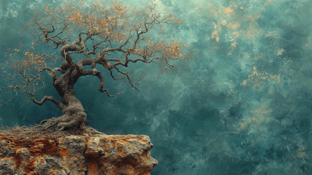 Un albero che cresce su una roccia Le radici stanno rompendo le rocce
