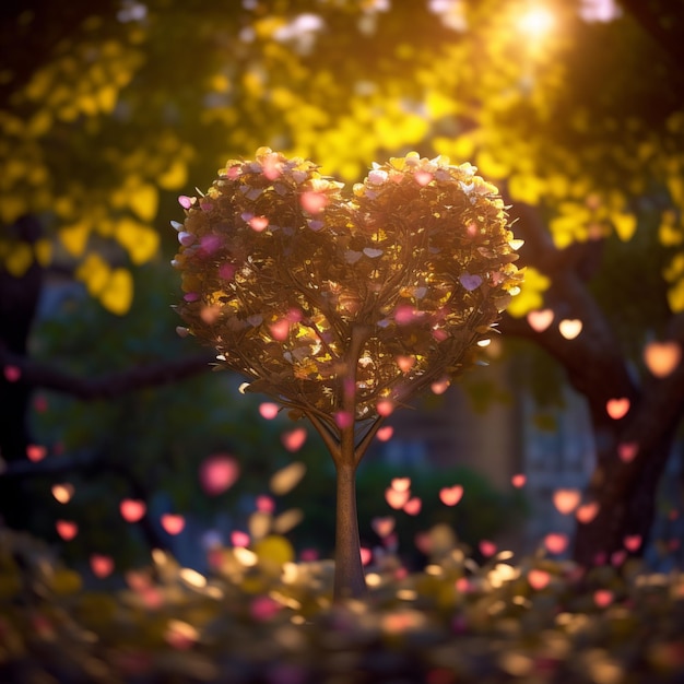 Un albero con cuori rosa a forma di cuore