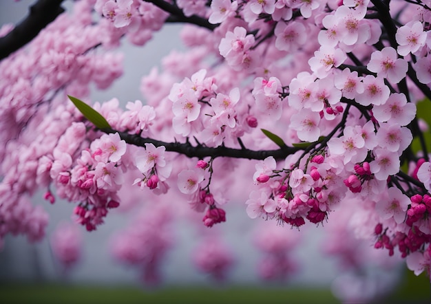 Un albero con fiori rosa che si trovano su un ramo