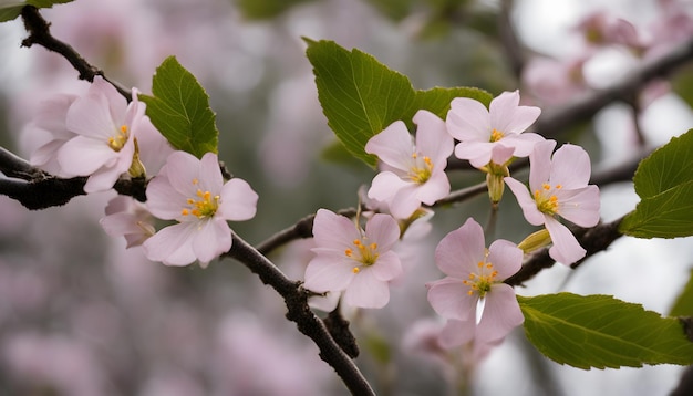 un albero con fiori rosa e foglie verdi