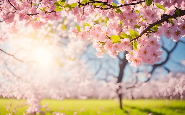 Un albero con fiori rosa in primavera