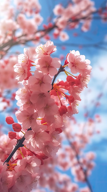 Un albero con fiori rosa nel cielo