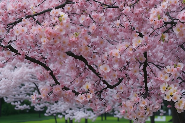 Un albero con fiori rosa sullo sfondo