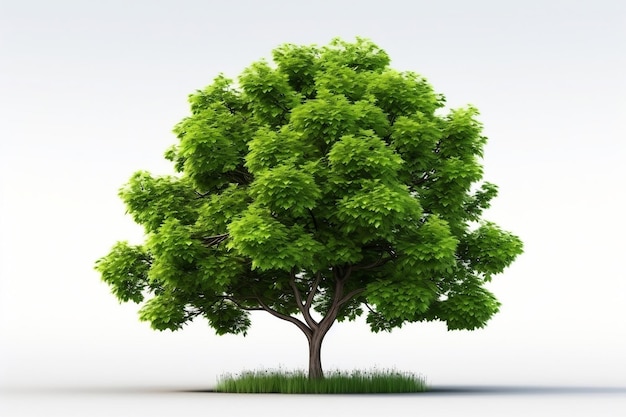 Un albero con foglie verdi su sfondo bianco IA generativa