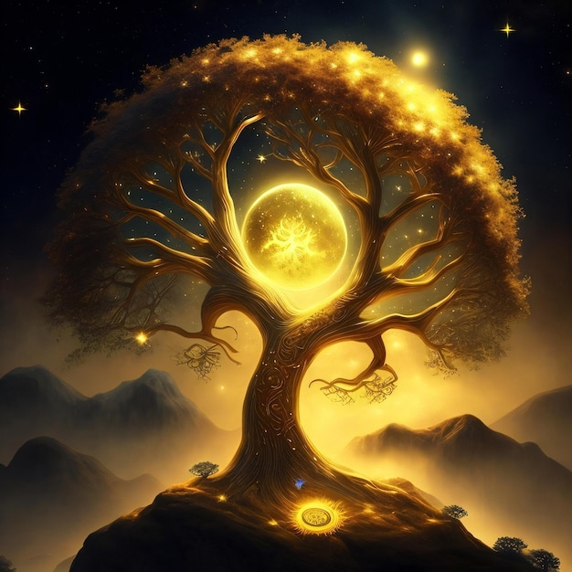Un albero con la luna al centro