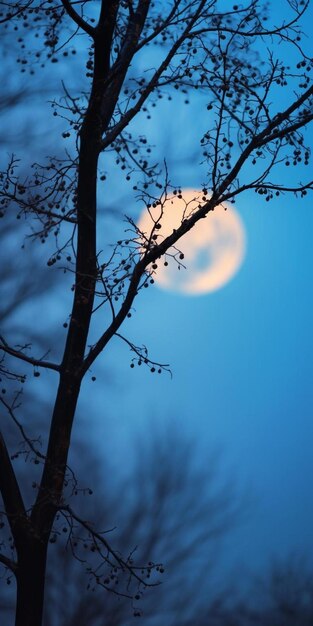 Un albero con la luna piena sullo sfondo