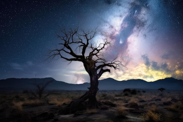 Un albero con la via lattea sullo sfondo