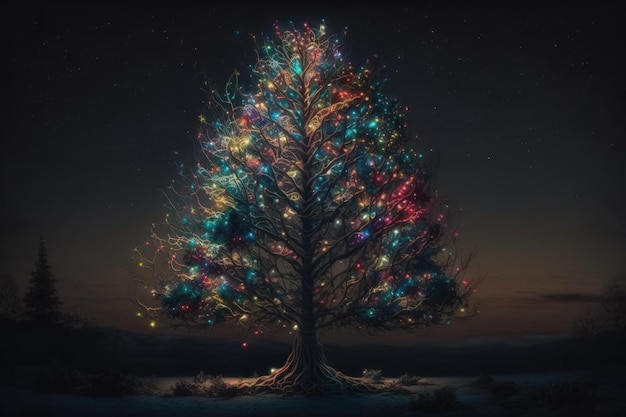 Un albero con le luci di Natale su di esso