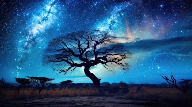 un albero con le stelle nel cielo