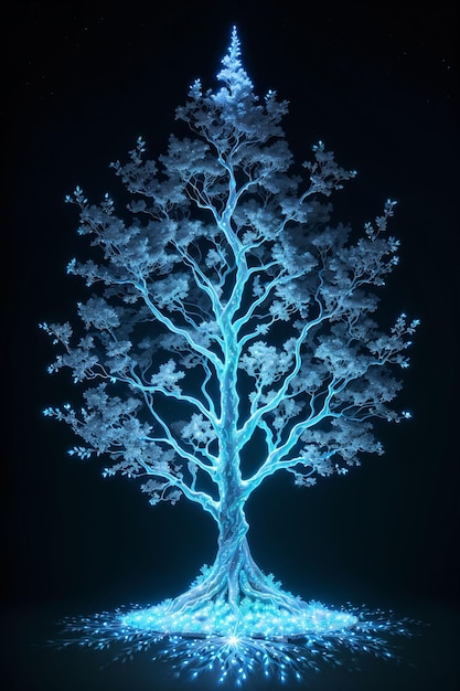 Un albero con luci blu