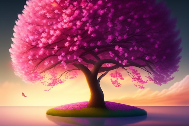 Un albero con sopra dei cuori rosa