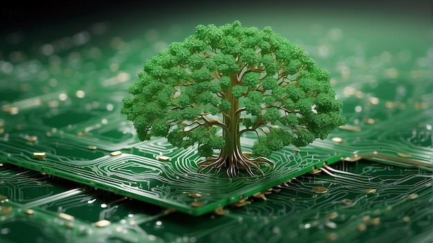 un albero con un albero verde su di esso è fatto da un albero
