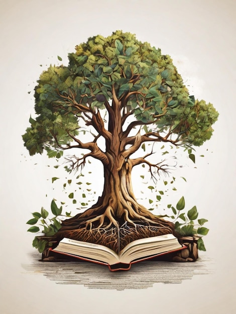 un albero con un libro per il design della maglietta