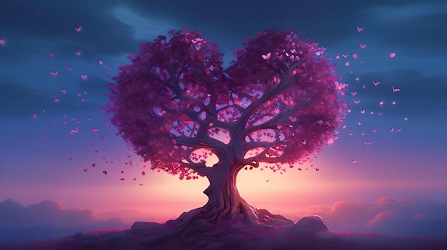 Un albero con una forma a forma di cuore e le parole amore su di esso