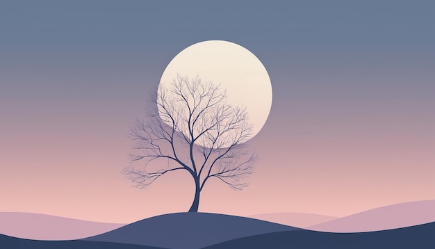 un albero con una luna piena sullo sfondo