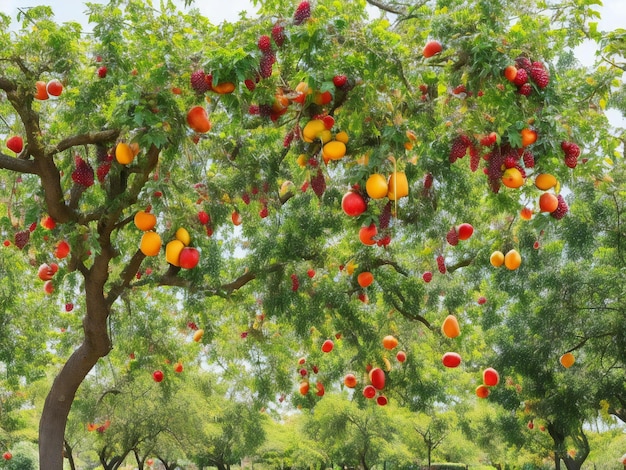 un albero da cui pendono molti frutti
