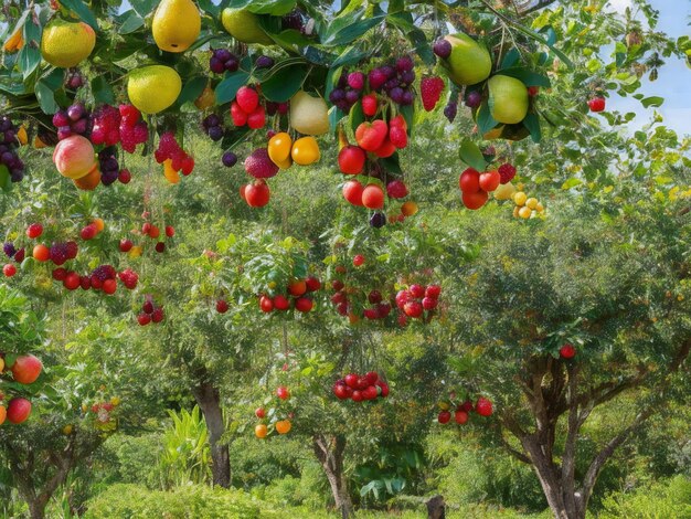 un albero da cui pendono molti frutti