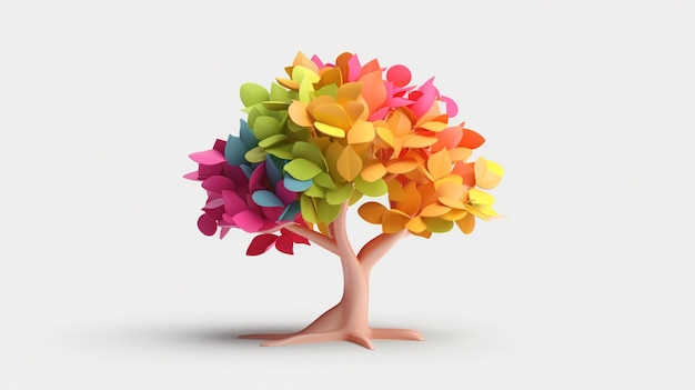 Un albero di carta con fiori di carta colorati su di esso