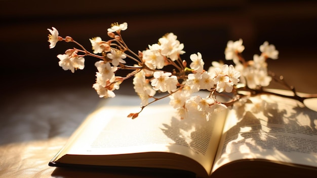 Un albero di ciliegio in fiore sul libro