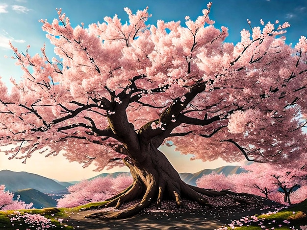 Un albero di ciliegio in piena fioritura