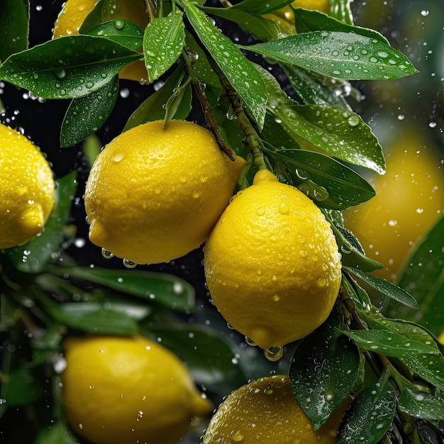 Un albero di limoni con foglie verdi e un mazzo di limoni sopra.