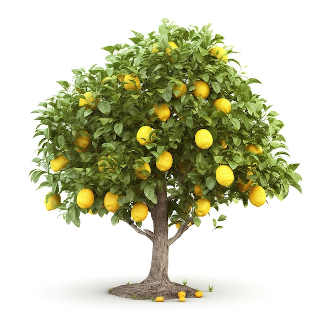 Un albero di limoni con sopra delle arance e la parola limone sul fondo.