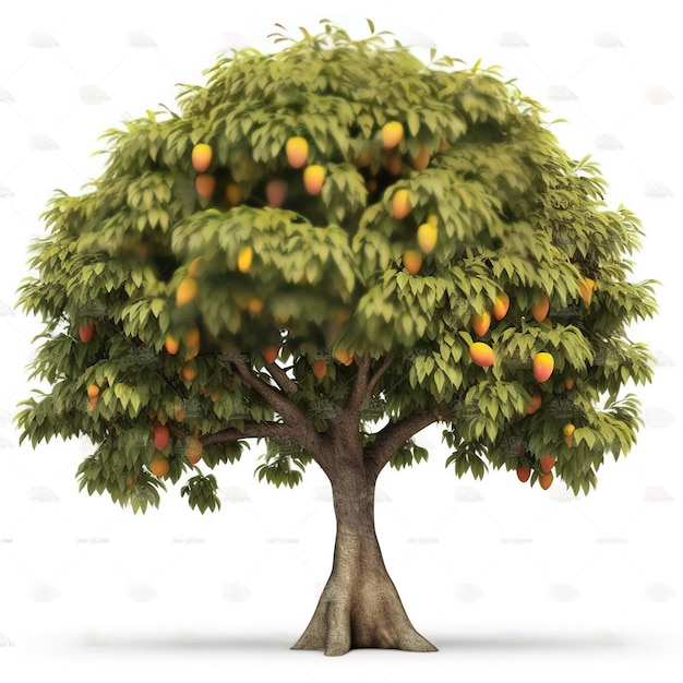 Un albero di mango con un grande ramo e foglie.