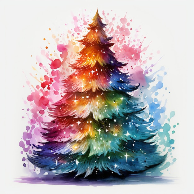 un albero di Natale colorato con uno sfondo colorato e un'immagine colorata di un albero da Natale.